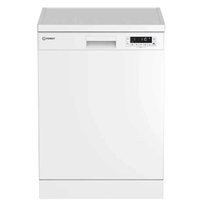 Indesit DF4C68D — посудомоечная машина на 14 комплектов, 2 корзины, расход воды 11.5 л за цикл, конденсационная сушка, белый корпус — Onbir.kg
