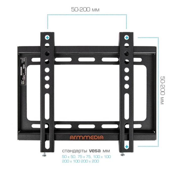 Настенный кронштейн Arm media STEEL-5 black — Диагональ экрана: 15–47″ (38–119 см) — Onbir.kg Бишкек, Кыргызстан