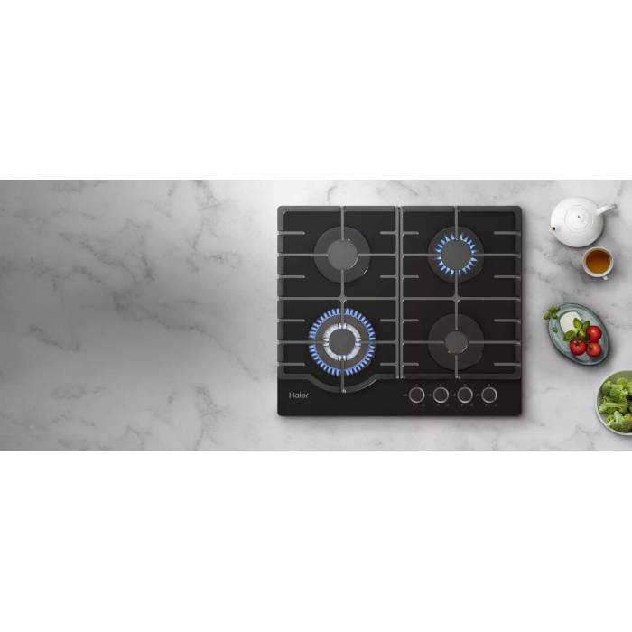 Газовая варочная поверхность HAIER HHX-G64RFB с закаленным стеклом и двухконтурной конфоркой, бесплатная доставка в Бишкек