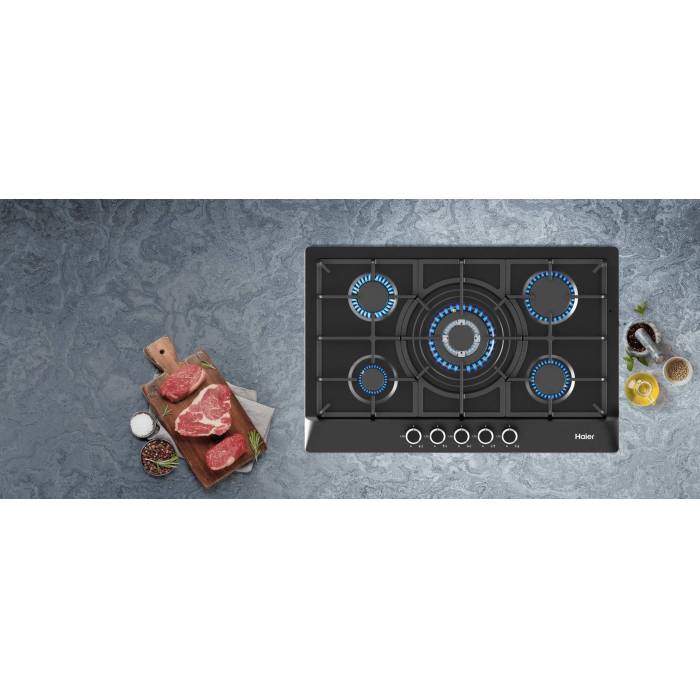 HAIER HHX-M75CWBX: 5 конфорок, вок и чугунные решетки, зачёрненная сталь. Купить с доставкой в Кыргызстан. Смотреть и заказать