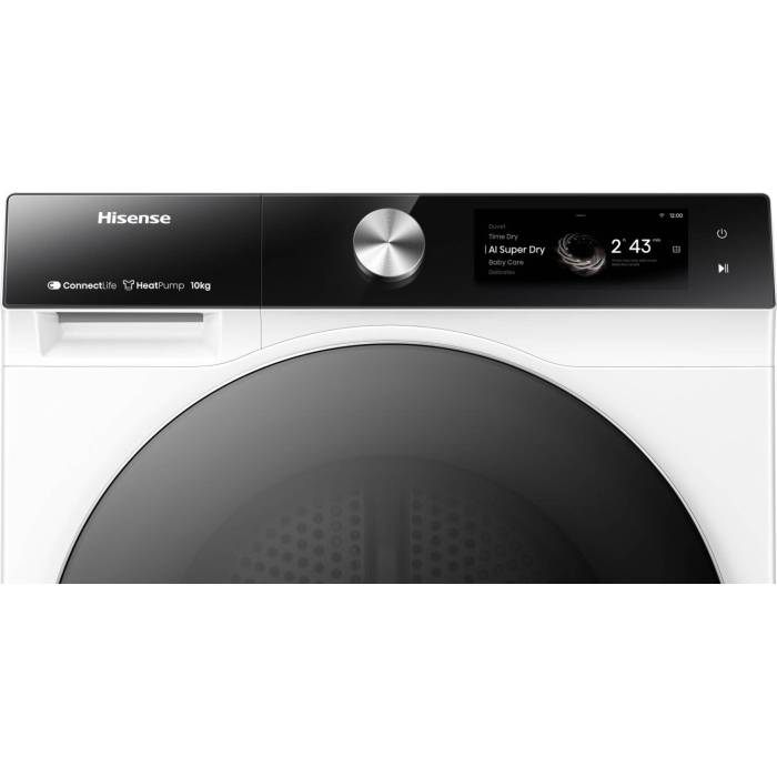 Hisense DH7S107BW — функция Twin Flow, подсветка барабана, возможность отвода конденсата в слив и блокировка панели