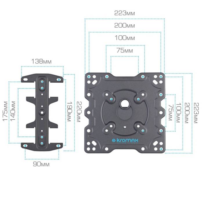 Наклонно-поворотный кронштейн Kromax ATLANTIS-45 grey — Расстояние от стены: 55–470 мм — Onbir.kg Бишкек, Кыргызстан