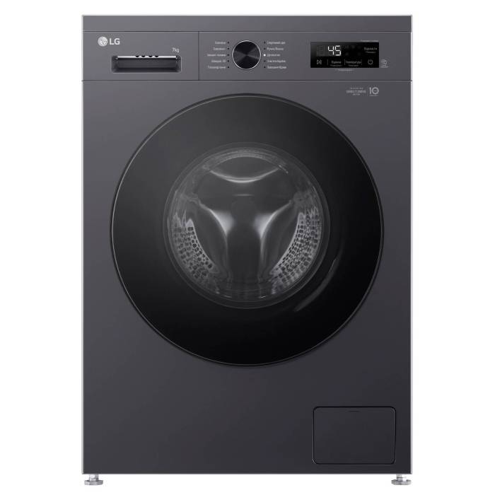 Фронтальный вид стиральной машины LG F2Y1HS5J 7 кг серебристая ONBIR.KG
