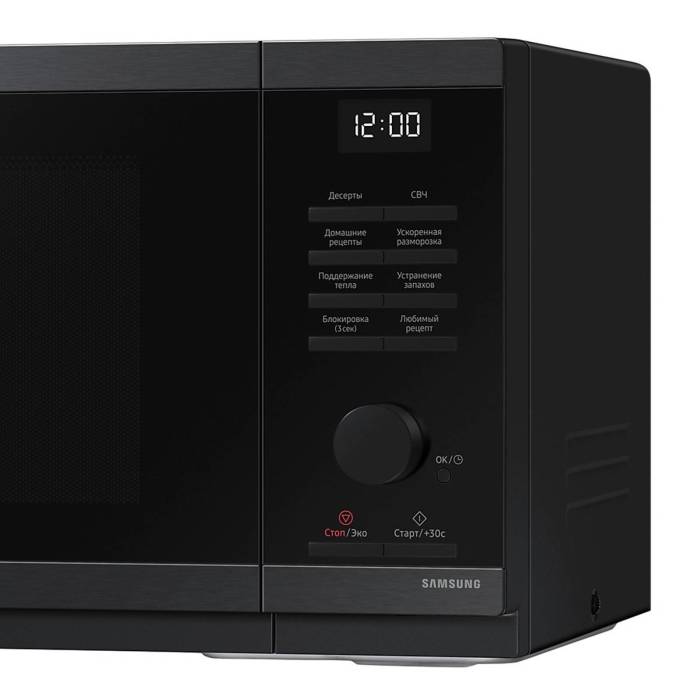 SAMSUNG MS23DG4504AG — габариты: 489×275×377 мм, вес 12.2 кг, камера 330×211×324 мм