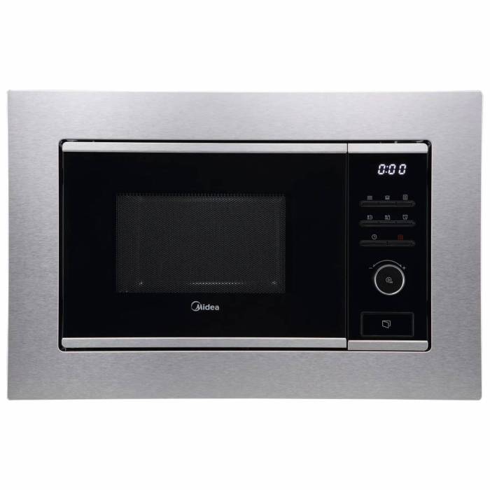Midea MI72200X — встраиваемая микроволновая печь объёмом 20 л в корпусе из нержавеющей стали. Кварцевый гриль 1000 Вт. Купить в Бишкеке с доставкой