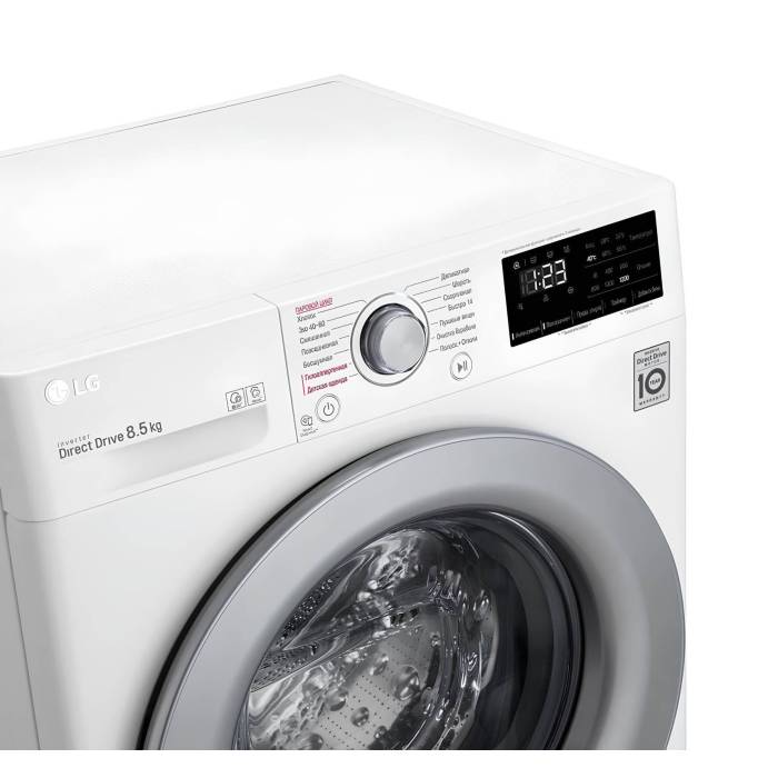 Инверторная стиральная машина LG F2V3GS4W, 8,5 кг, с паром и AI DD™, белая с серым люком. Заказать в Бишкеке