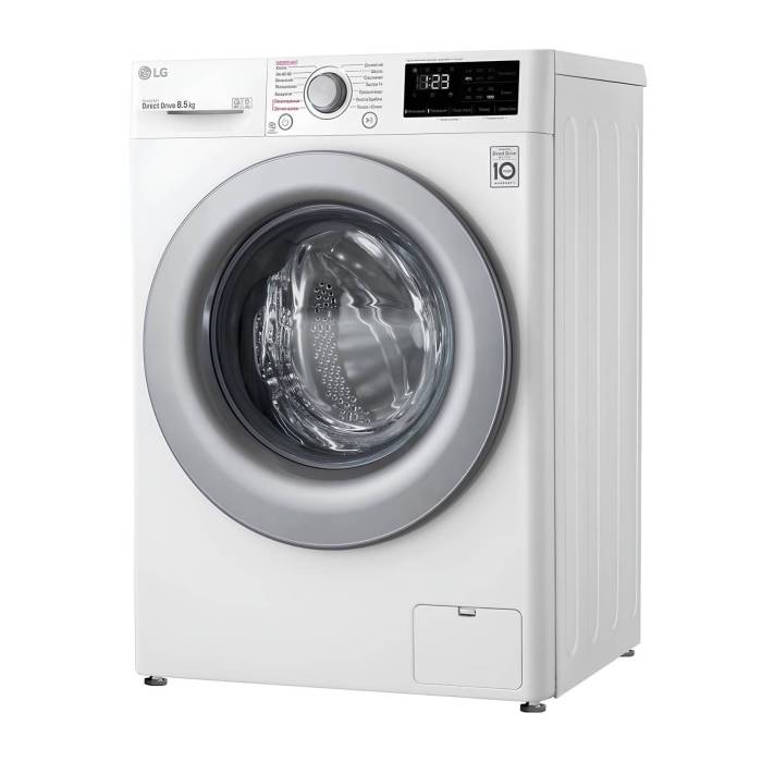 Стиральная машина LG F2V3GS4W, 8,5 кг, белая с серым люком, с функцией пара и AI DD™, инверторный мотор. Заказ с доставкой в Бишкеке