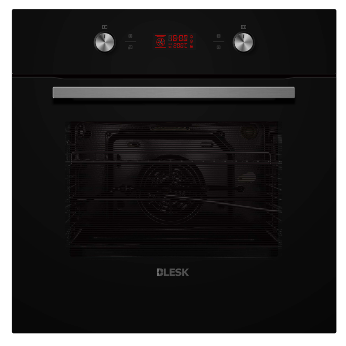 BLKX70E3B — встраиваемая электрическая печь, объем 70 л, полностью черный стеклянный фасад, 3 стеклянные дверцы.