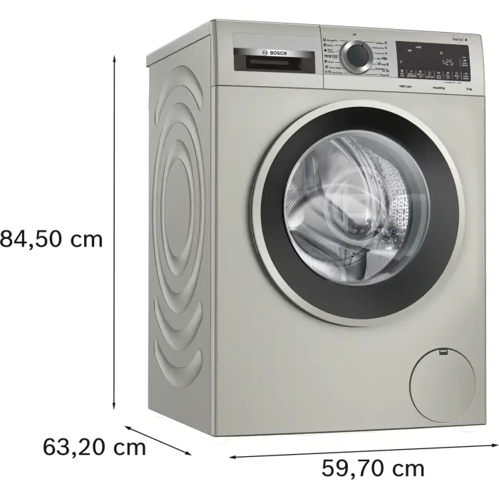 Фронтальный вид стиральной машины Bosch WGA2440XME 9 кг серебристая ONBIR.KG