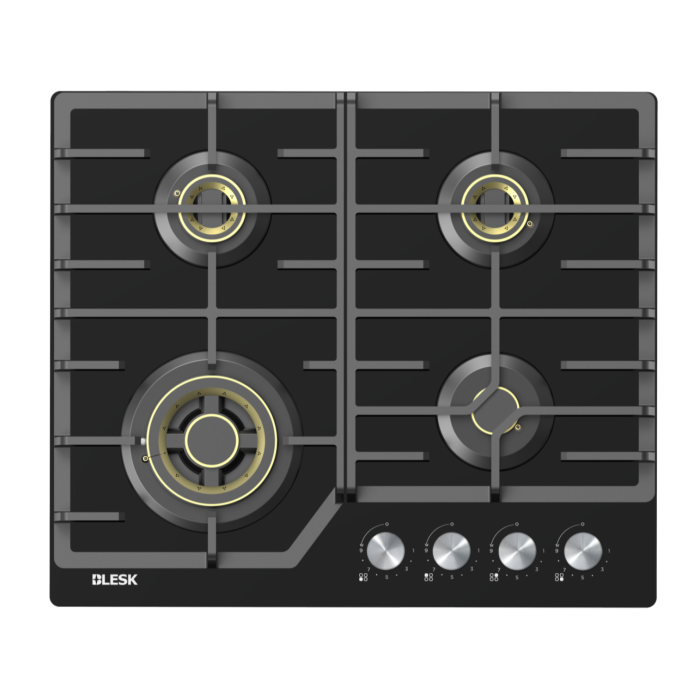 BLESK BZ60G159G — встраиваемая газовая варочная панель, размер 600×510×100 мм, встраиваемый размер 560×480 мм, матовая поверхность, матовая эмаль, черная стеклянная панель 8 мм с покрытием для легкой уборки.