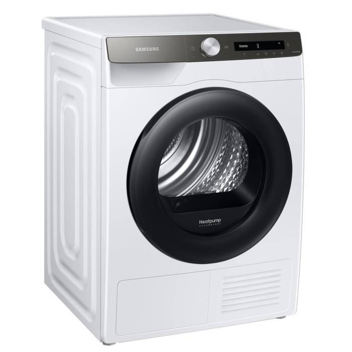 Samsung DV90T5240AT/LP — AI Control, SmartThings, Smart Control, внутренняя подсветка барабана, реверсивная дверца, блокировка от детей, защита от складок, система OptimalDry, выбор уровня сушки 3 уровня, выбор времени высыхания, звуковая индикация.