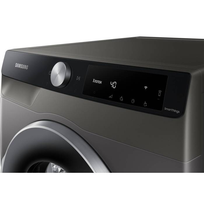 Samsung DV90T6240LX/LP — габариты 60 × 85 × 60 см, глубина с учетом дверцы 65 см, вес нетто 50 кг, WiFi Embedded, совместимость с приложением SmartThings.