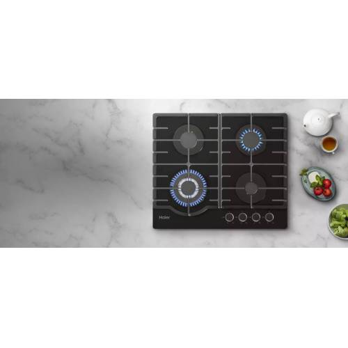 Газовая варочная поверхность HAIER HHX-G64RFB с закаленным стеклом и двухконтурной конфоркой, бесплатная доставка в Бишкек