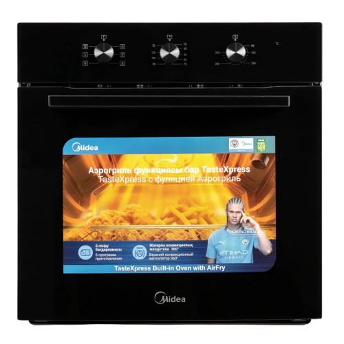 Midea MO11000GB — 60 л, 5 программ, конвекция с аэрогрилем, механическое управление, черное стекло. Доставка по Бишкеку и Кыргызстану.